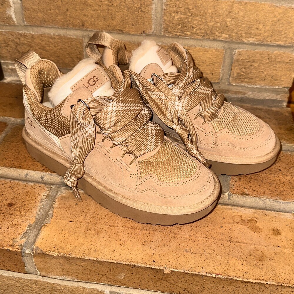 UGG Lowmel Shoes Womens 7 Brown Suede Lace-Up Lined Low Top Sneakers